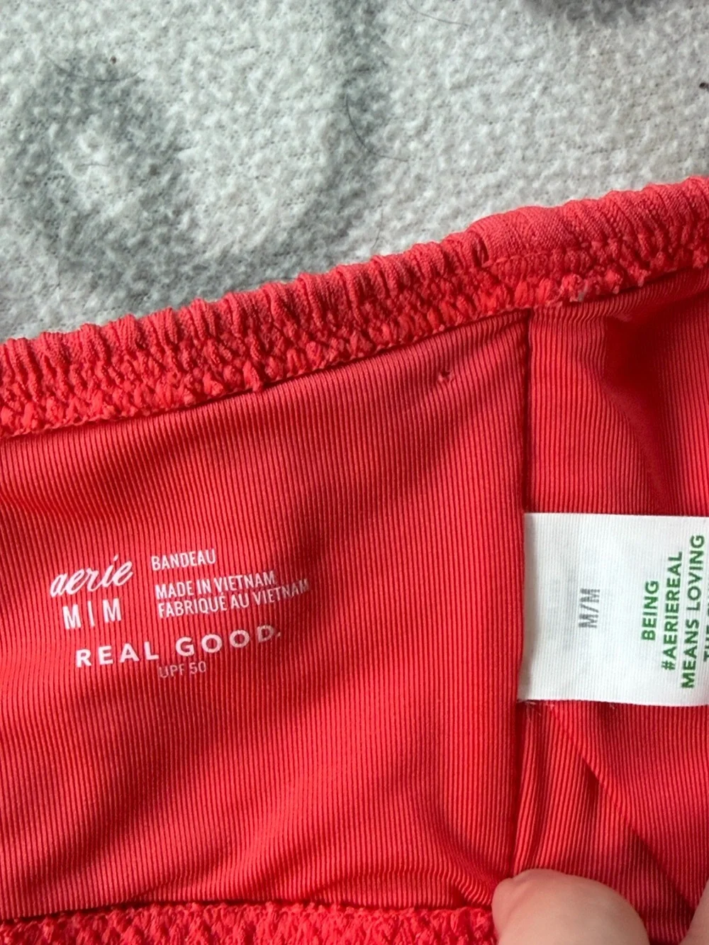 Aerie Crinkle Ring Bandeau Bikini Top in Resort Red